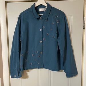 Napa Valley Embroidered Geometric Boho Style Collared Button Down Size Large